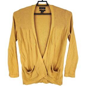 Womens Rachel Zoe Yellow Open Front Cardigan Sweater Long Sleeve Pockets Size M